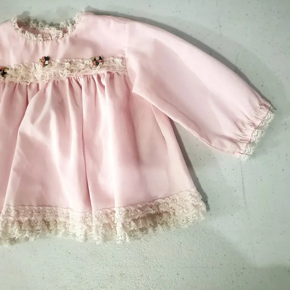Vintage Baby girl Alexis Pink 6-9 M Floral Lace Dress shirt